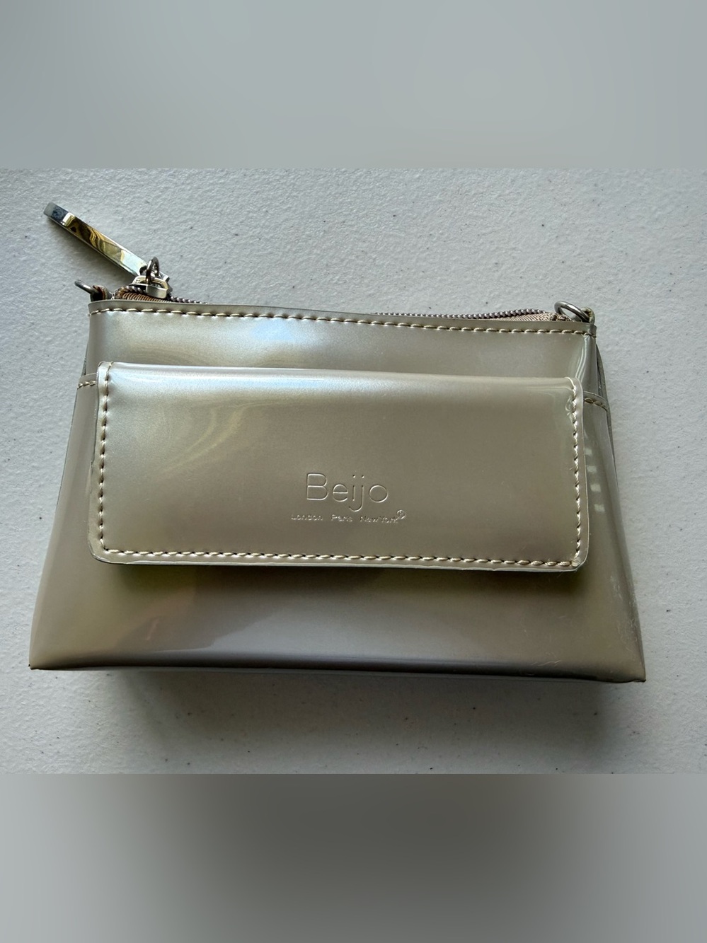 Beijo Metallic Cream Wristlet with Front Flap